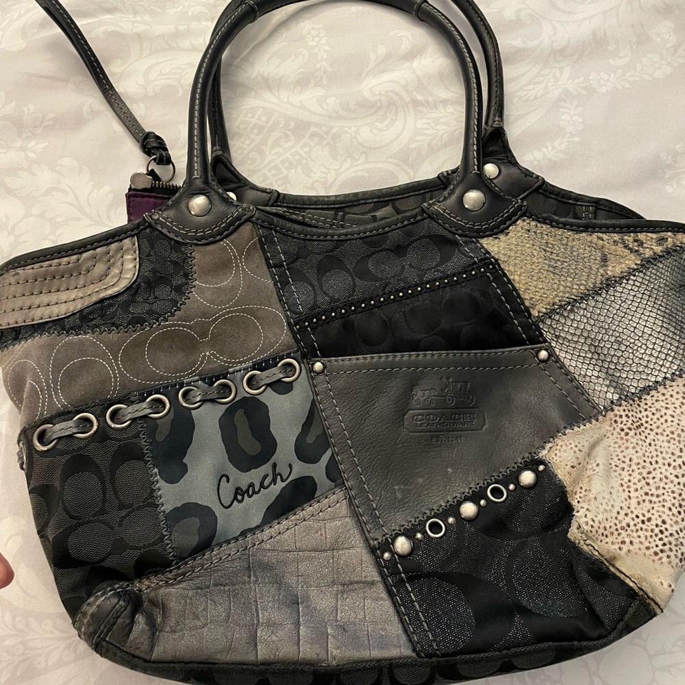 Coach Black and Gray Patchwork Shoulder Bag